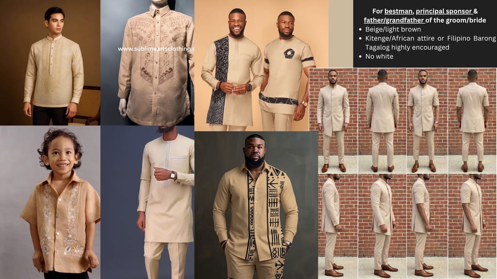 Bestman, fathers & principal sponsors - beige and light brown formal attire